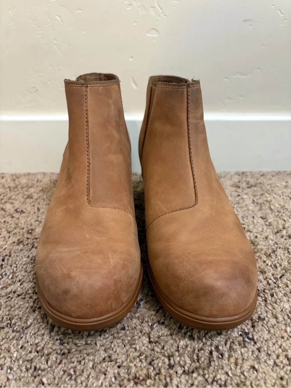Sorel Women's Evie Zip Leather Boot Rain Boots Wedges Tan Brown Size 9.5